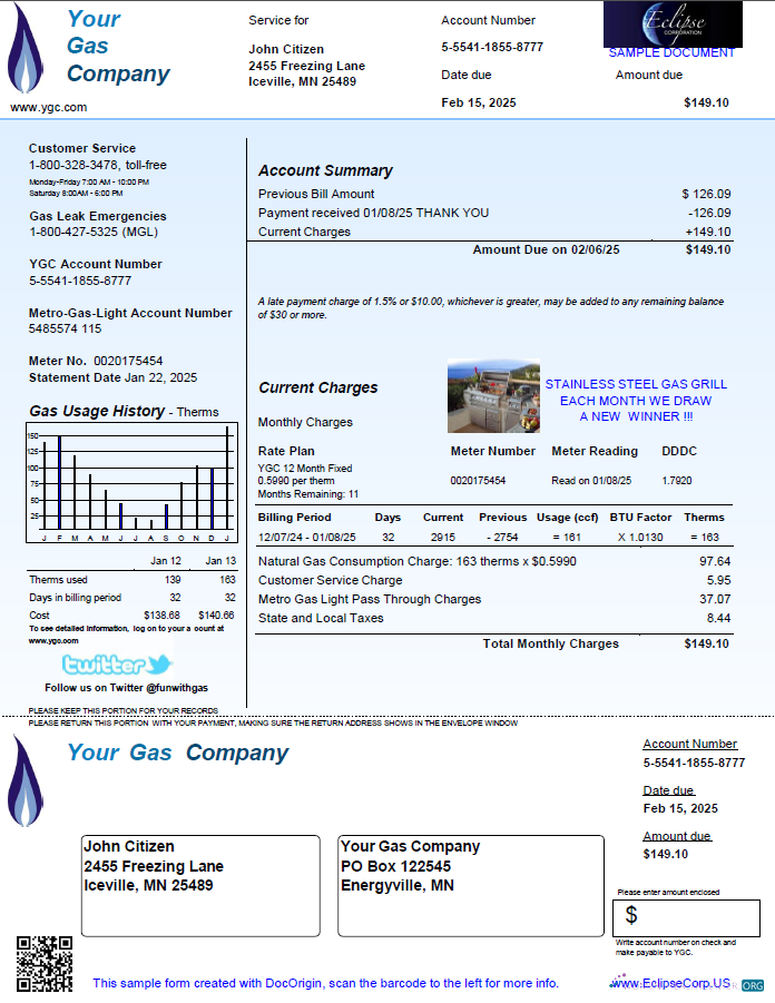 download download USA Your Gas Company utility bill template in Word and PDF formats PDF template PDF template
